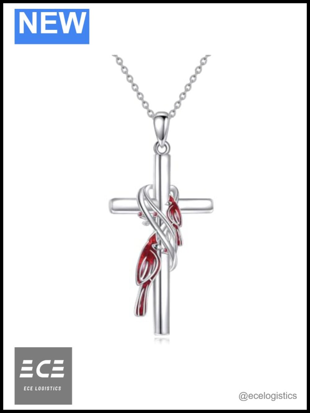 18K White Gold Plated Cross Pendant Necklace Rolo Chain Religious Jewelry Gift